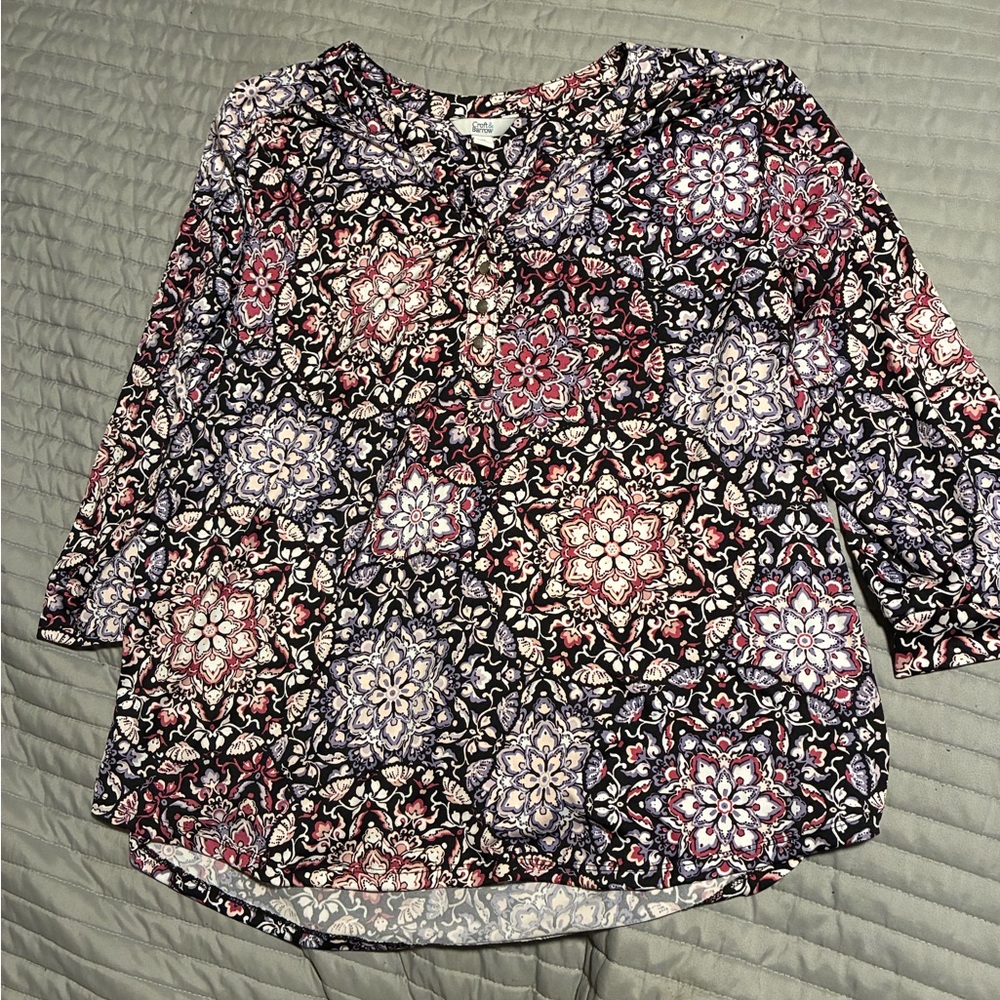 Croft & Barrow Pink and White 3/4 Sleeve Blouse
